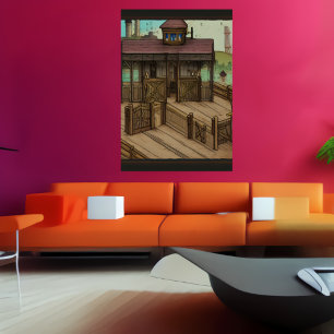 The horse stable in the town   AI Art Poster