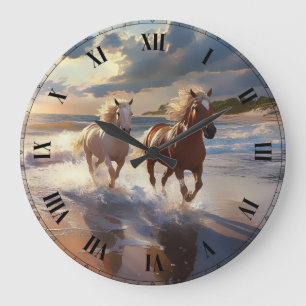 The Horses   Ceramic Tile Large Clock
