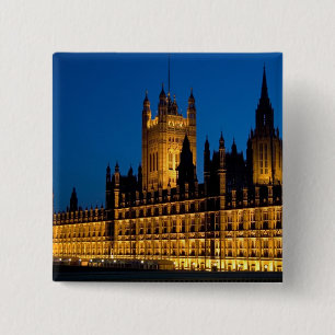 The Houses of Parliament at night in the city of 15 Cm Square Badge