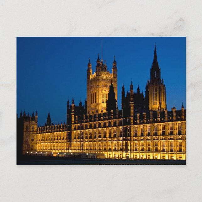 The Houses of Parliament at night in the city of Postcard (Front)