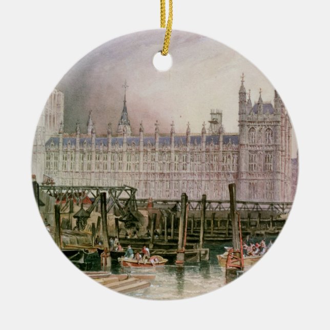 The Houses of Parliament in Course of Erection Ceramic Tree Decoration (Front)