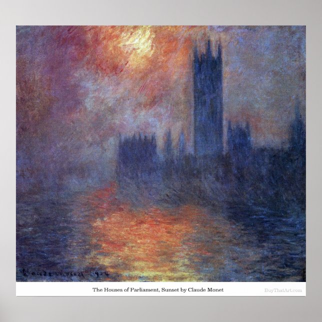 The Houses of Parliament, Sunset by Claude Monet Poster (Front)