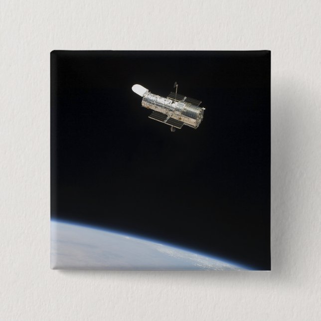 The Hubble Space Telescope in orbit above Earth 2 15 Cm Square Badge (Front)