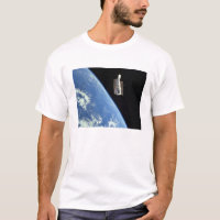 The Hubble Space Telescope with a blue earth