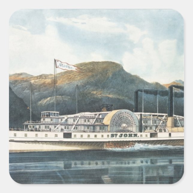 The Hudson River Steamboat `St. John' Square Sticker (Front)