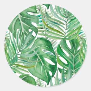 The huge leaves of palm trees and monstera classic round sticker