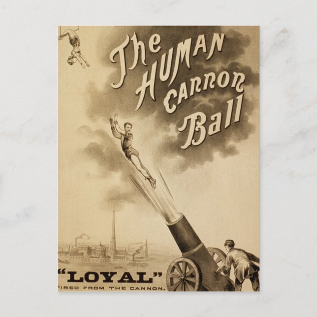 The Human Cannon Ball, Vintage Circus Poster Postcard (Front)