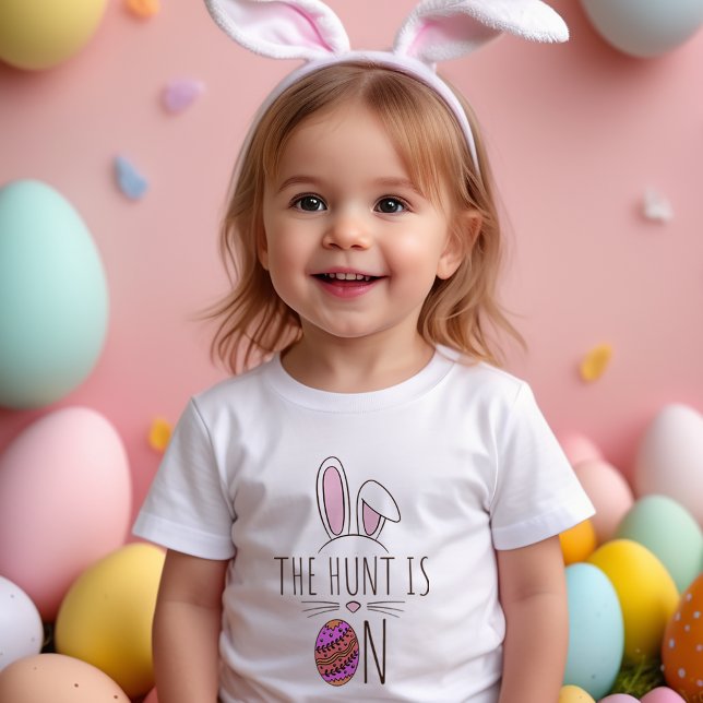 The Hunt Is On Easter Egg Hunt Cute Doodle Bunny Toddler T-Shirt (Creator Uploaded)