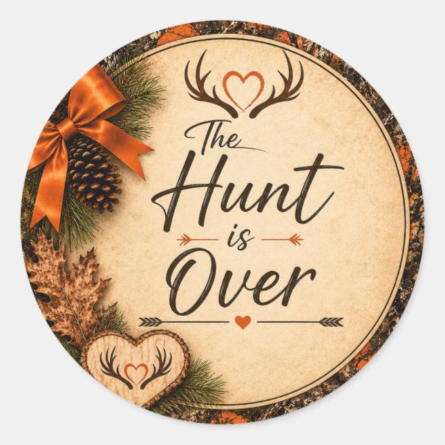 The Hunt Is Orange Camouflage Wedding Sticker (Front)