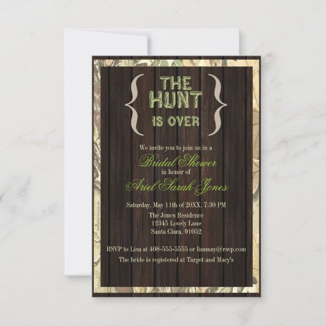 The Hunt Is Over Camo Bridal Shower Invitation (Front)