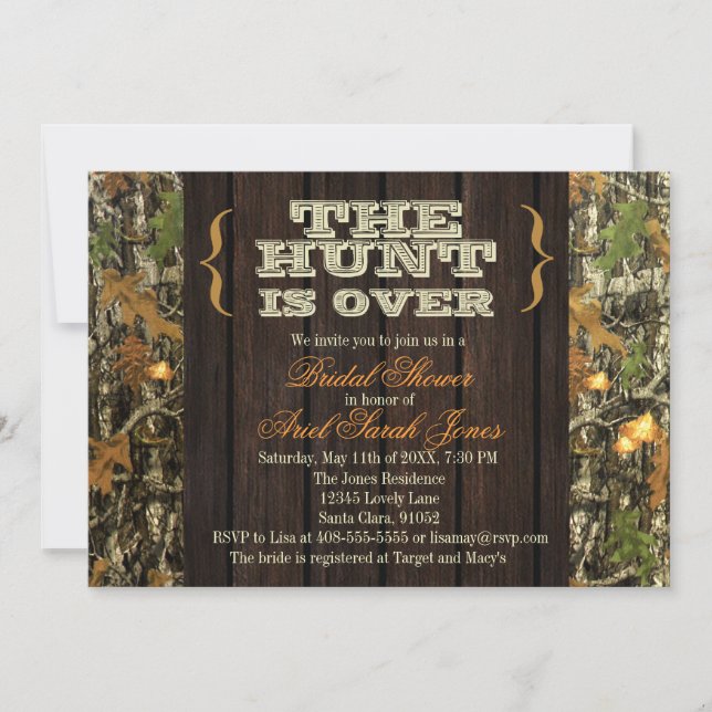 The Hunt Is Over Camo Bridal Shower Invitation (Front)