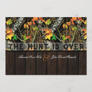 The Hunt Is Over Camo Wood Wedding Invitations