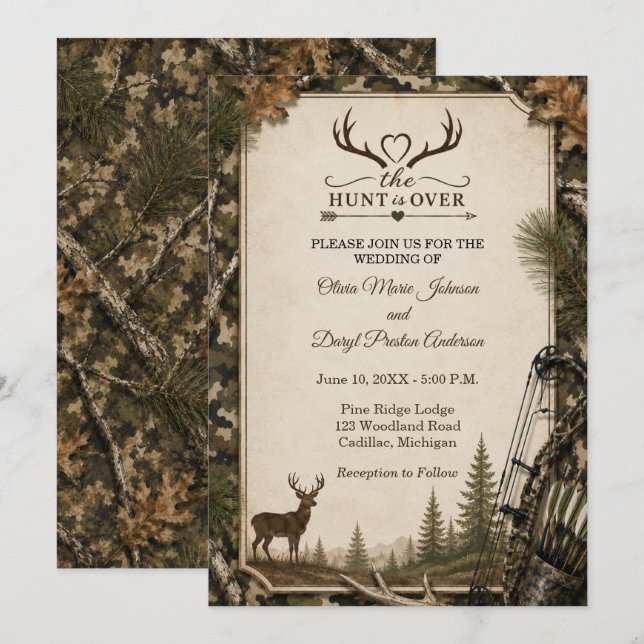 The Hunt Is Over Camouflage Wedding Invitation (Front/Back)