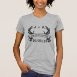 "The Hunt is Over" for Bride or Groom Personalised T-Shirt<br><div class="desc">"The Hunt is Over" antler banner design for Bride or Groom as a rustic wedding/shower gift or a wedding-favours for family and guests! Personalise it with bride and groom's initials and wedding date or click the "Customise It" button to go to the design tool where you can add text, change...</div>