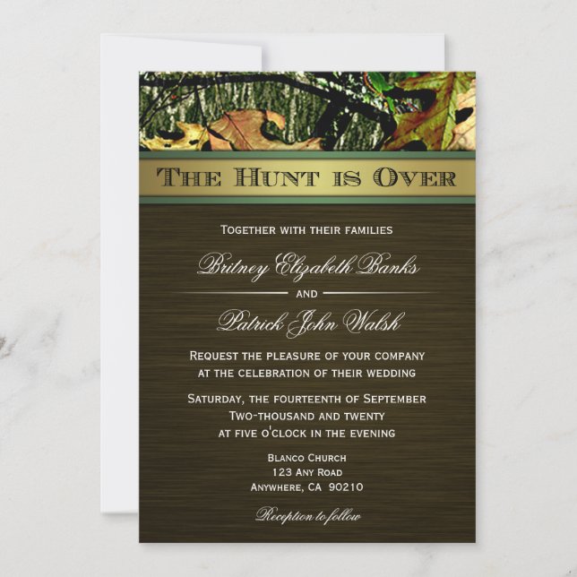 The Hunt is Over Hunting Camo Wedding Invitations (Front)