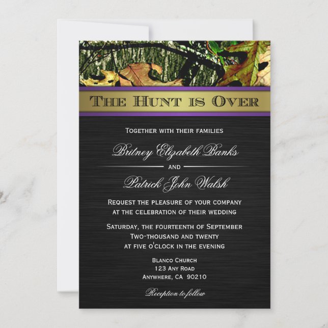 The Hunt is Over Hunting Camo Wedding Invitations (Front)
