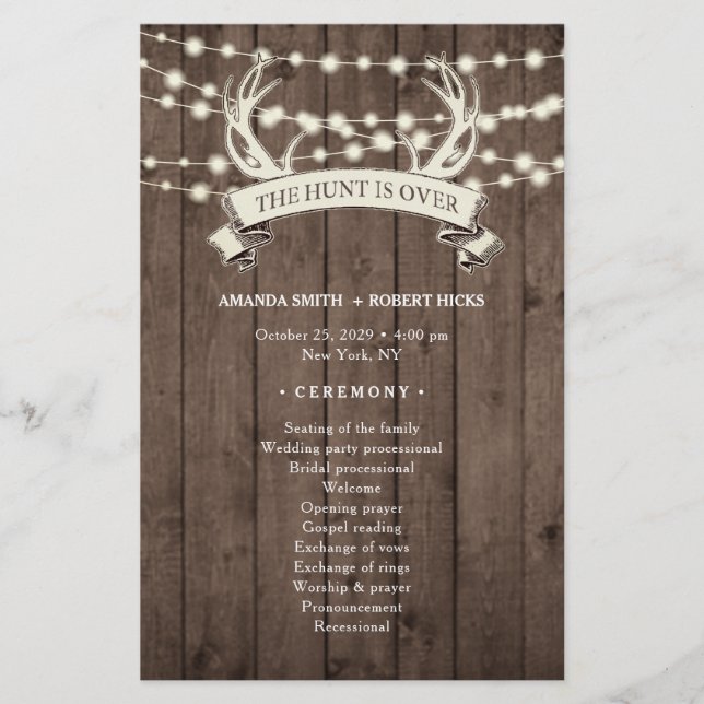 "The Hunt is Over" Rustic Barn Wedding Program (Front)