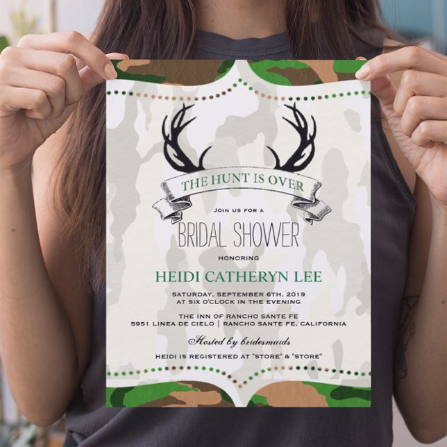 "The Hunt is Over" Rustic Camo Bridal Shower Invitation (Creator Uploaded)
