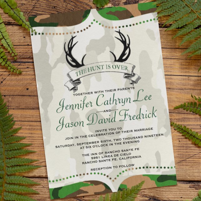 "The Hunt is Over" Rustic Camouflage Wedding Invitation (Creator Uploaded)