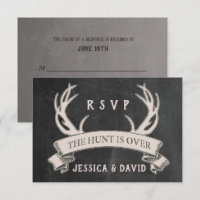 The Hunt is Over Rustic Chalkboard Wedding RSVP