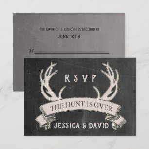 The Hunt is Over Rustic Chalkboard Wedding RSVP Card