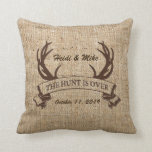 "The Hunt is Over" Rustic Faux Burlap Wedding Gift Cushion<br><div class="desc">Personalise it with bride & groom's names and wedding date or click the "Customise It" button to go to the design tool where you can add text,  change the font,  text size,  text colour,  text positioning and more.</div>