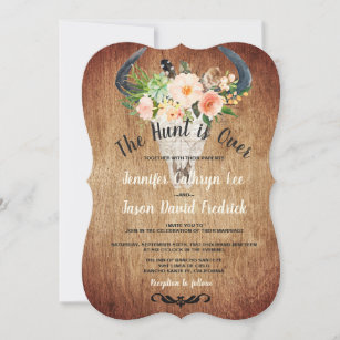 "The Hunt is Over" Rustic Floral Antelope Wedding Invitation