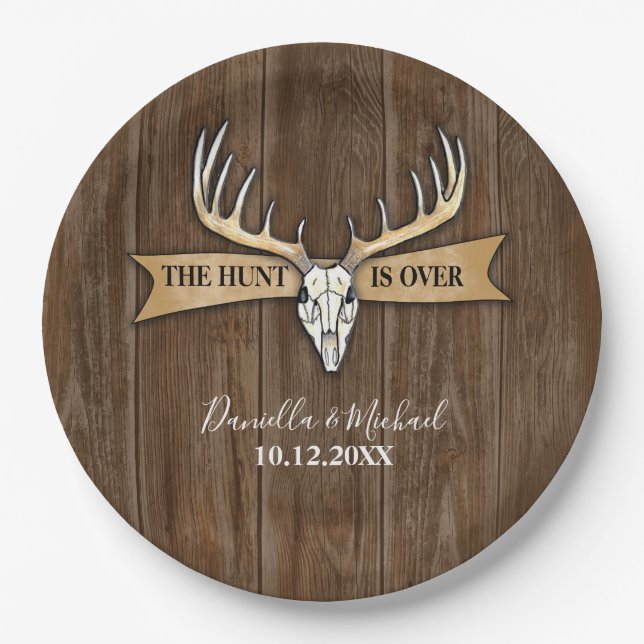 The Hunt Is Over Rustic Wedding Paper Plate (Front)