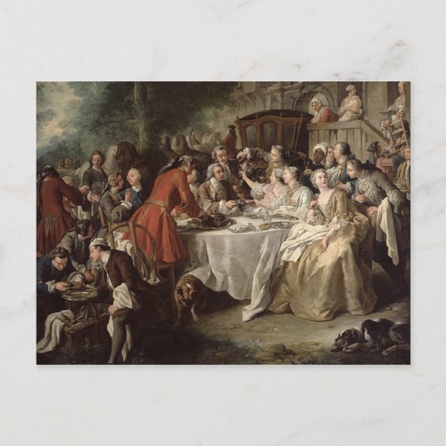 The Hunt Lunch, detail of the diners, 1737 Postcard (Front)
