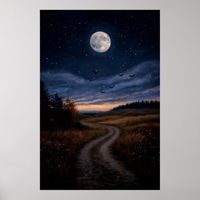The Hunting – Mysterious Full Moon Night Landscape Poster (Front)