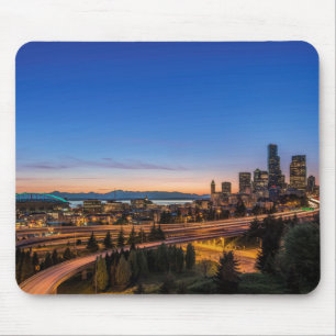 The I-5 freeway and downtown Seattle at twilight Mouse Pad