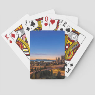 The I-5 freeway and downtown Seattle at twilight Playing Cards