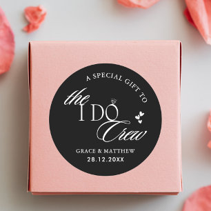 The I Do Crew Wedding Party Favour Black and White Classic Round Sticker