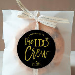 The I Do Crew | Wedding Party Favour Gold | Black Classic Round Sticker<br><div class="desc">Make the awesome people in your wedding party feel extra special and appreciated with these customisable wedding stickers. The design features the words "The I do crew" in an elegant yet modern gold on black script style. The word 'do' features a sparkling diamond ring in place of the letter 'O'...</div>