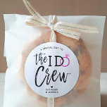 The I Do Crew | Wedding Party Pink Ring Classic Round Sticker<br><div class="desc">Make the awesome people in your wedding party feel extra special and appreciated with these customisable wedding stickers. The design features the words "The I do crew" in an elegant yet modern script style. The word 'do' features a sparkling pink diamond ring in place of the letter 'O' to signify...</div>