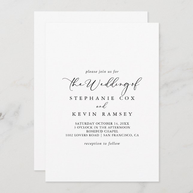 The Idyllic Stylish Calligraphy Wedding Of  Invitation (Front/Back)