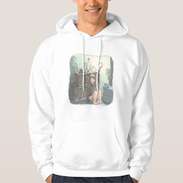 The illustration of a barefoot woman sitting by a  hoodie (Front)