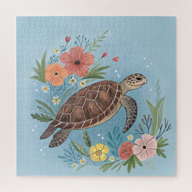 The illustration of a sea turtle jigsaw puzzle (Vertical)