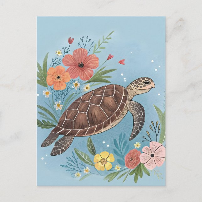 The illustration of a sea turtle postcard (Front)