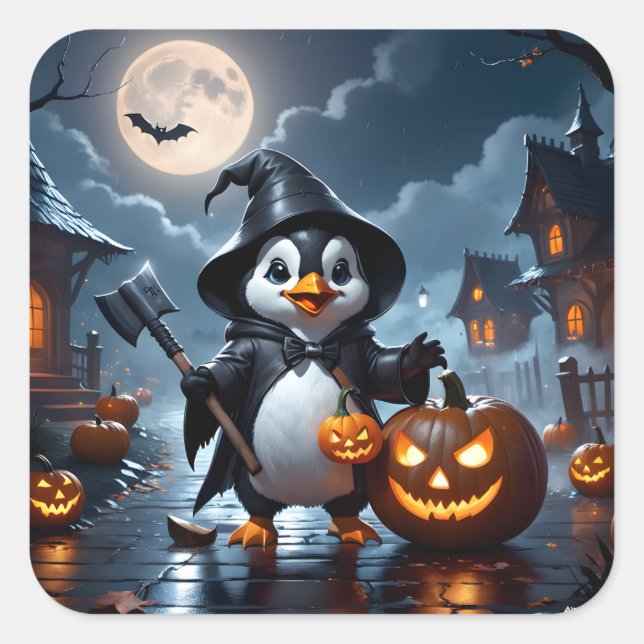 The image of a cute penguin dressed as the grim re square sticker (Front)