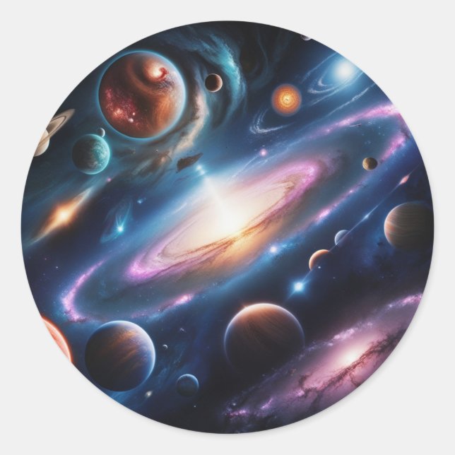 The image of planets, classic round sticker (Front)