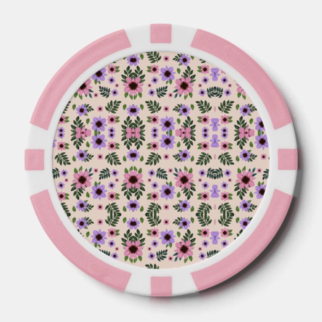The image shows poker chips with a floral pattern (Front)