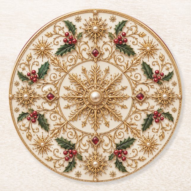 The Imperial Winter Mandala Round Paper Coaster (Front)
