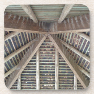 The inside of a wooden roof coaster