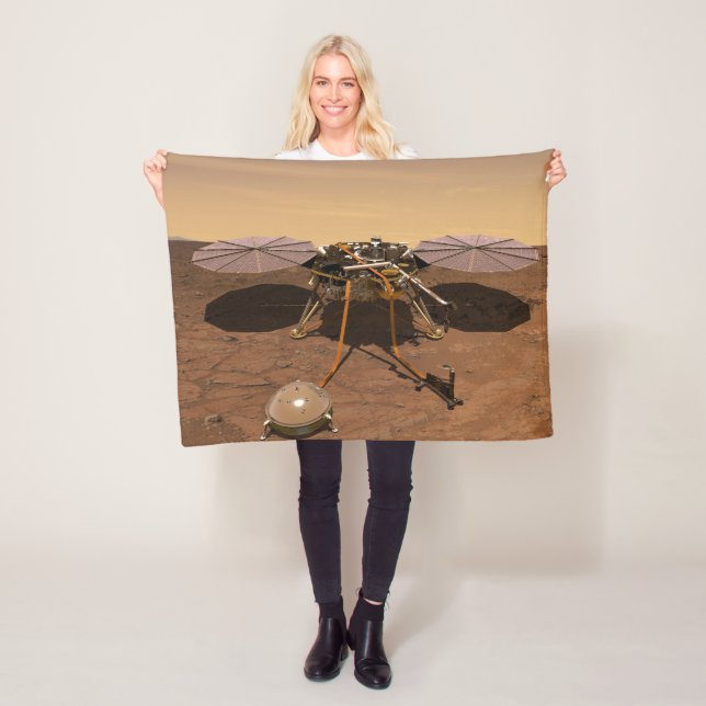 The Insight Lander Operating On Surface Of Mars. Fleece Blanket (In Situ)