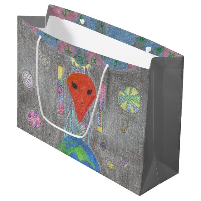 The Interaction UFO Earth and Alien Large Gift Bag (Front Angled)