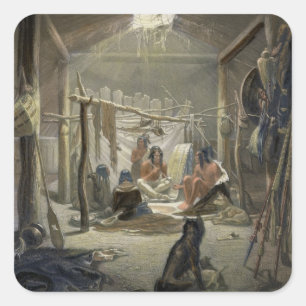The Interior of a Hut of a Mandan Chief, plate 19 Square Sticker