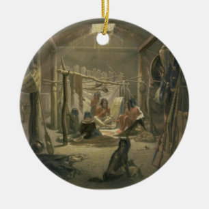 The Interior of the Hut of a Mandan Chief, plate 1 Ceramic Tree Decoration