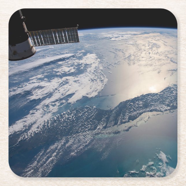 The International Spce Station Above The Atlantic Square Paper Coaster (Front)