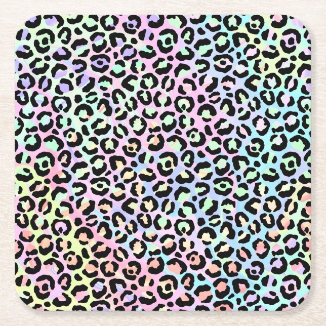 The Iridescent Leopard Series Design 5 Square Paper Coaster (Front)